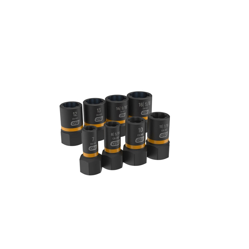 GEARWRENCH Bolt Biter 1/4 and 3/8 in. drive Metric and SAE Impact Extraction Socket Set 8 pc