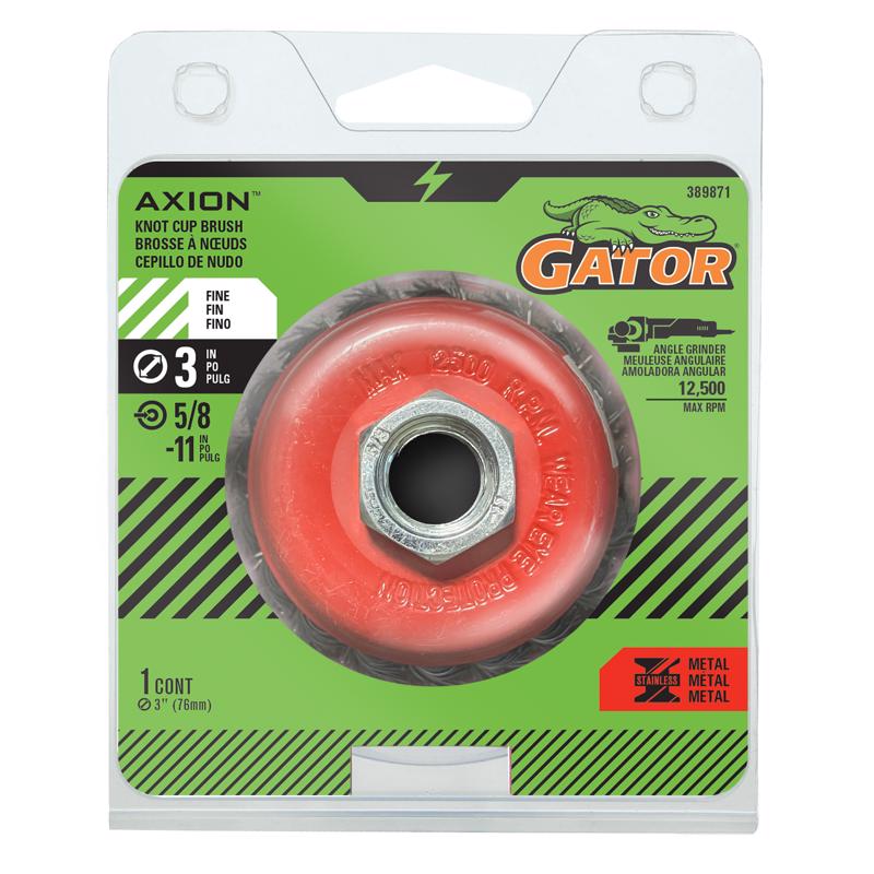 Gator 3 in. Coarse Knotted Wire Cup Brush Brass Coated Steel 12500 rpm 1 pc