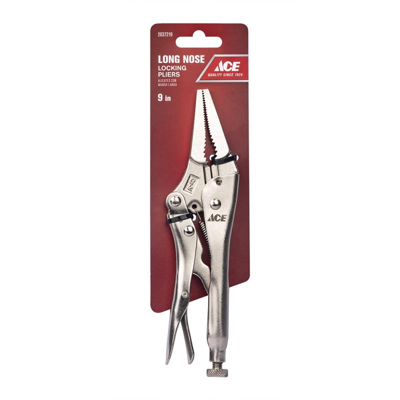 Ace 9 in. Chrome Vanadium Steel Long Nose Locking Pliers
