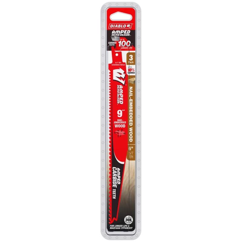 Diablo Amped Demo Demon 9 in. Carbide Tipped Reciprocating Saw Blade Set 5/7 TPI 3 pk