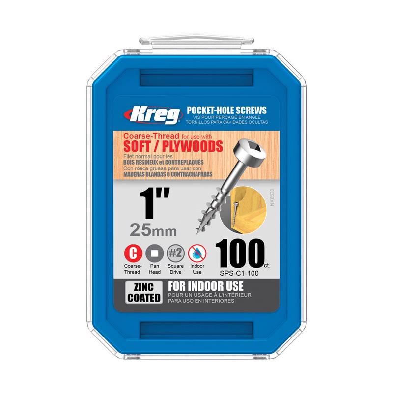 Kreg No. 7 X 1 in. L Square Zinc-Plated Coarse Pocket-Hole Screw 100 pk