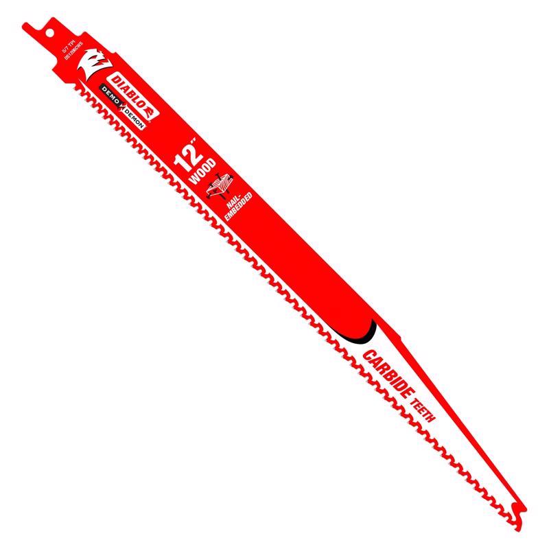 Diablo Demo Demon 12 in. Carbide Tipped Nail-Embedded Wood Reciprocating Saw Blade 5/7 TPI 1 pk