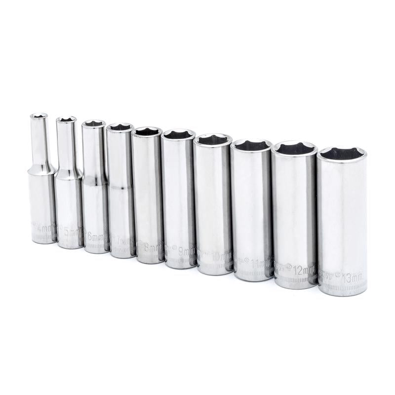 Crescent 1/4 in. X 1/4 in. drive Metric 6 Point Deep Well Socket Set 10 pc