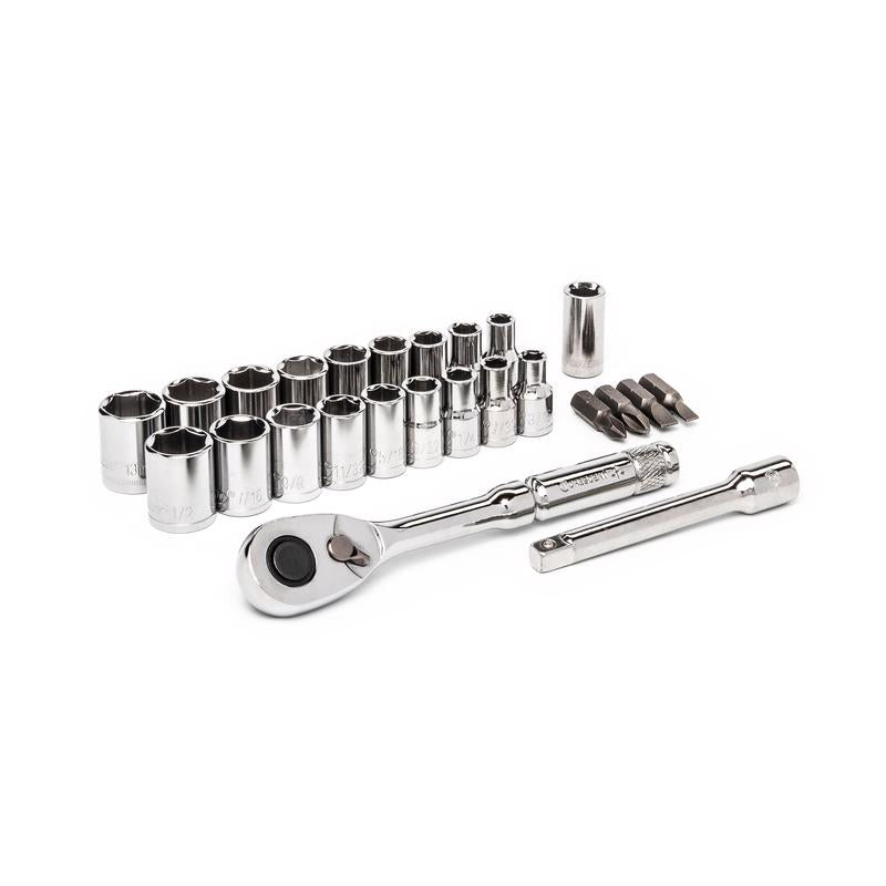 Crescent 1/4 in. X 1/4 in. drive Metric/SAE 6 Point Socket Wrench Set 25 pc