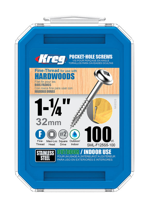 Kreg No. 8 X 1-1/4 in. L Square Fine Pocket-Hole Screw 100 pk