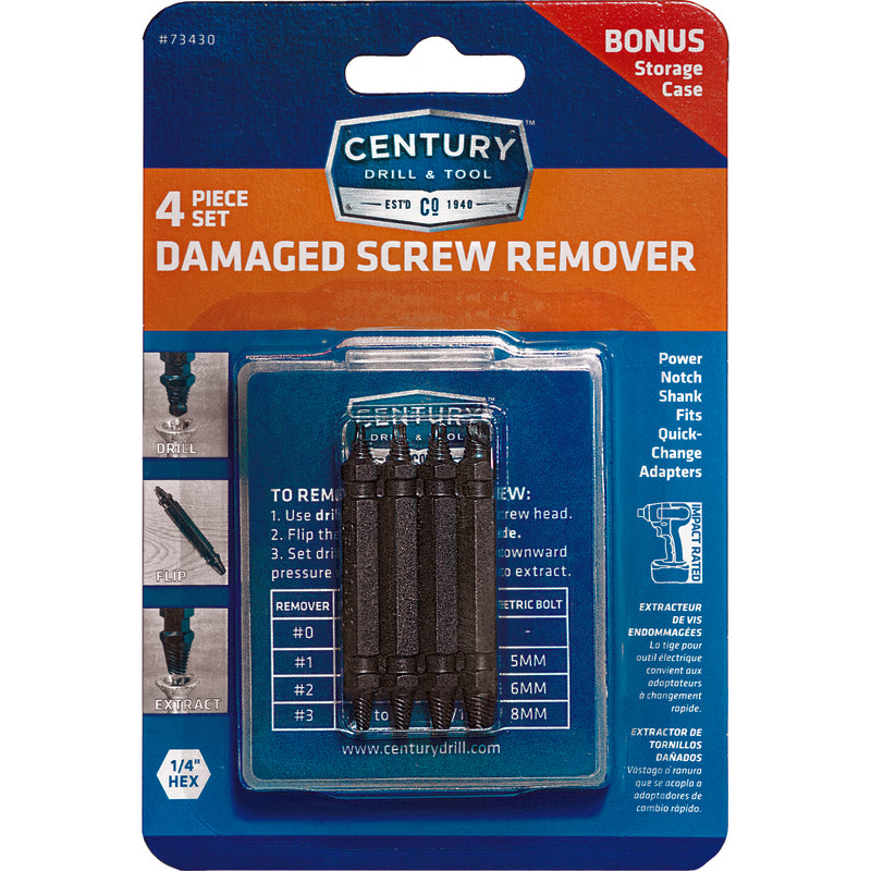 Century Drill & Tool Steel Double-Ended Screw Extractor Set 4 pc