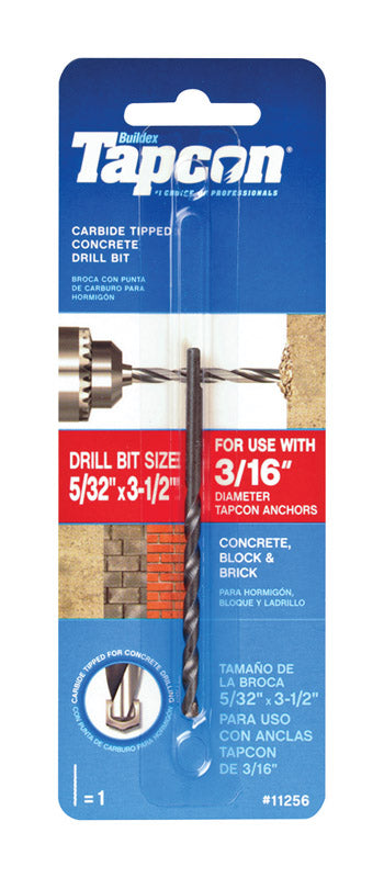 Tapcon 5/32 in. X 3-1/2 in. L Carbide Tipped Masonry Drill Bit Straight Shank 1 pk