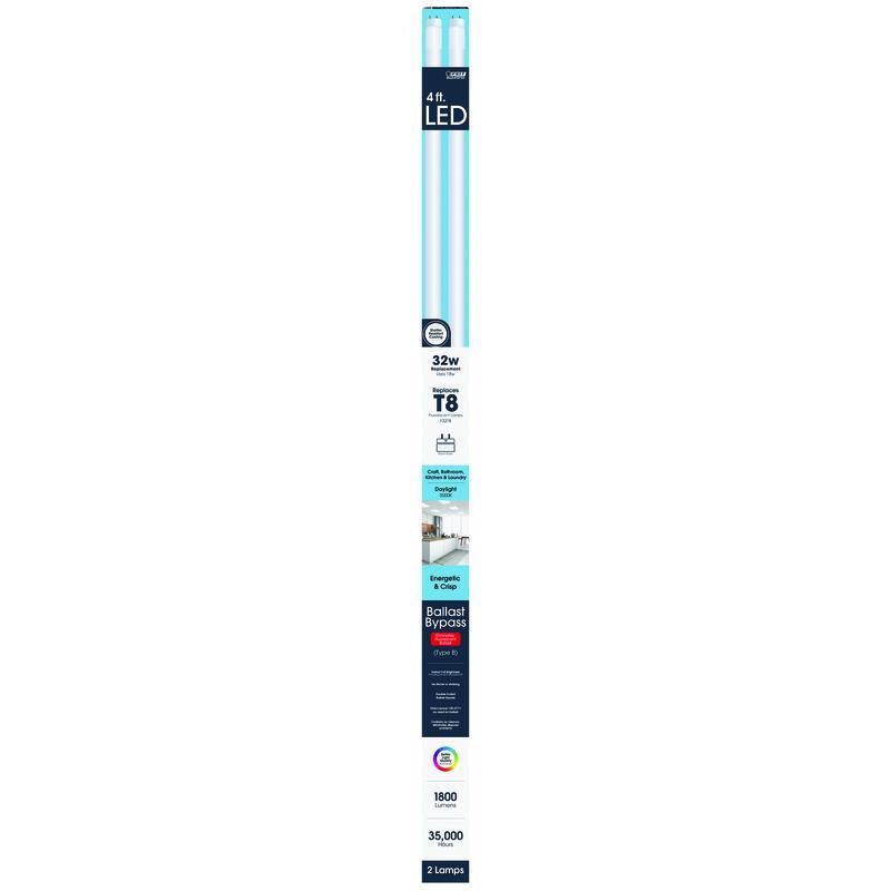 Feit T8 Daylight 48 in. G13 Linear LED Bulb 32 Watt Equivalence 2 pk