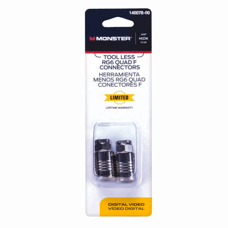 Monster Just Hook It Up Tool Less RG6 Quad Coaxial Connector 2 pk
