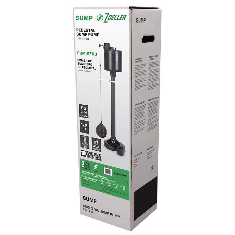 Zoeller 1/2 HP 3900 gph Cast Iron Vertical Float Switch AC Pedestal Sump Pump 8 ft³