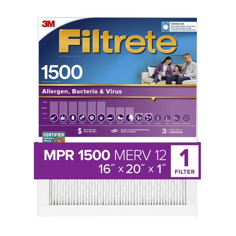Filtrete 16 in. W X 20 in. H X 1 in. D 1500 MPR Pleated Allergen Air Filter 1 pk
