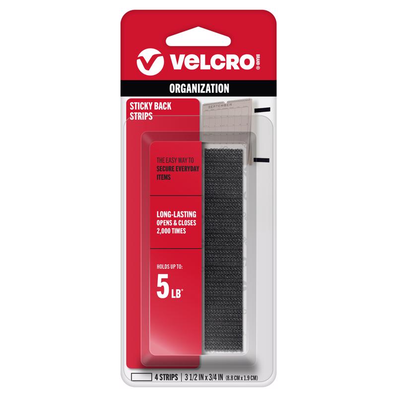 VELCRO Brand Sticky Back Small/Medium Nylon Hook and Loop Fastener 3-1/2 in. L 4 pk
