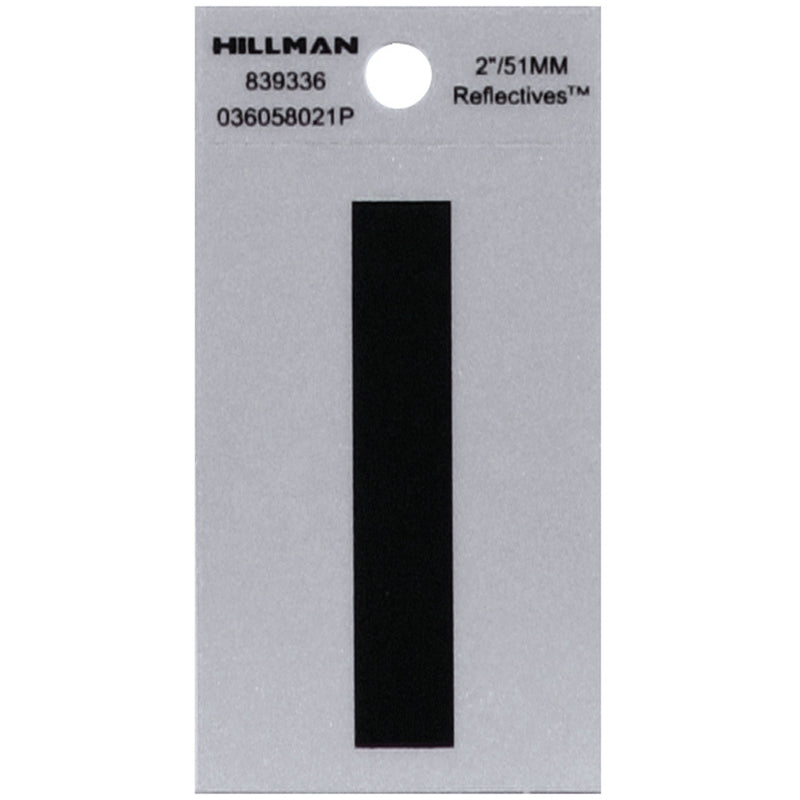 HILLMAN 2 in. Reflective Black Vinyl Self-Adhesive Letter I 1 pc