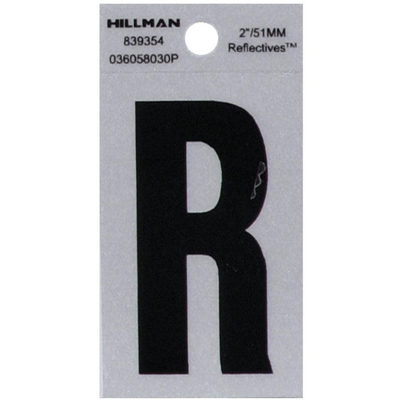 HILLMAN 2 in. Reflective Black Vinyl Self-Adhesive Letter R 1 pc