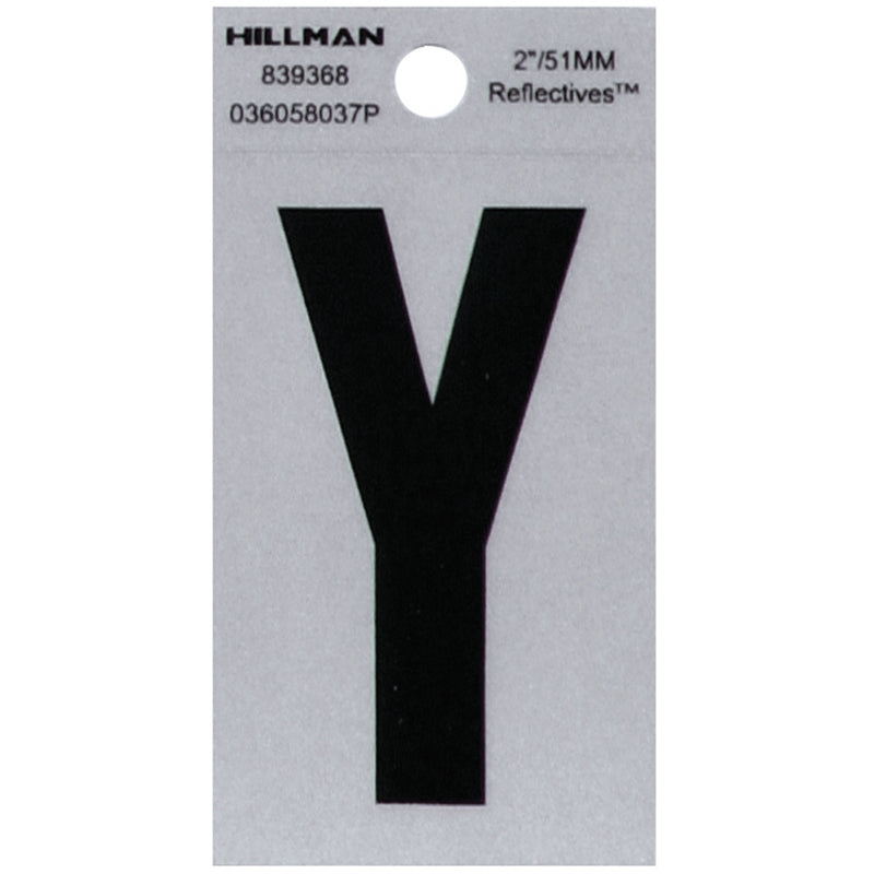 HILLMAN 2 in. Reflective Black Vinyl Self-Adhesive Letter Y 1 pc