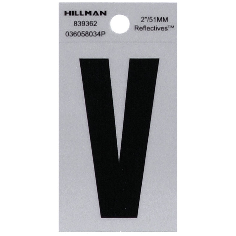 HILLMAN 2 in. Reflective Black Vinyl Self-Adhesive Letter V 1 pc
