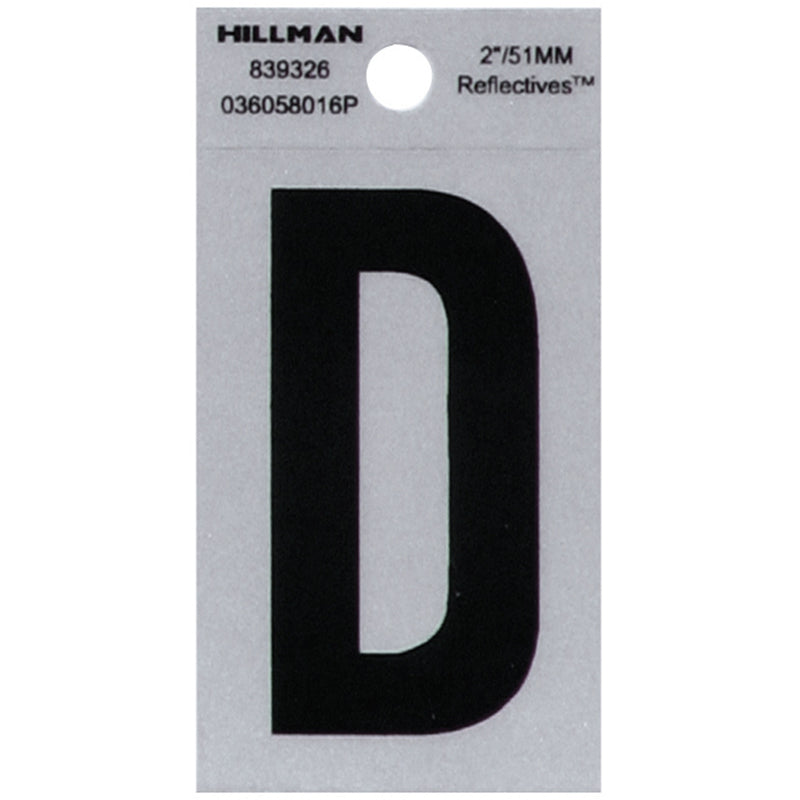 HILLMAN 2 in. Reflective Black Vinyl Self-Adhesive Letter D 1 pc