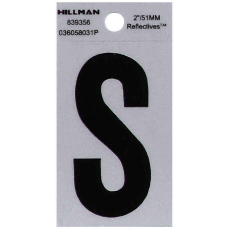 HILLMAN 2 in. Reflective Black Vinyl Self-Adhesive Letter S 1 pc