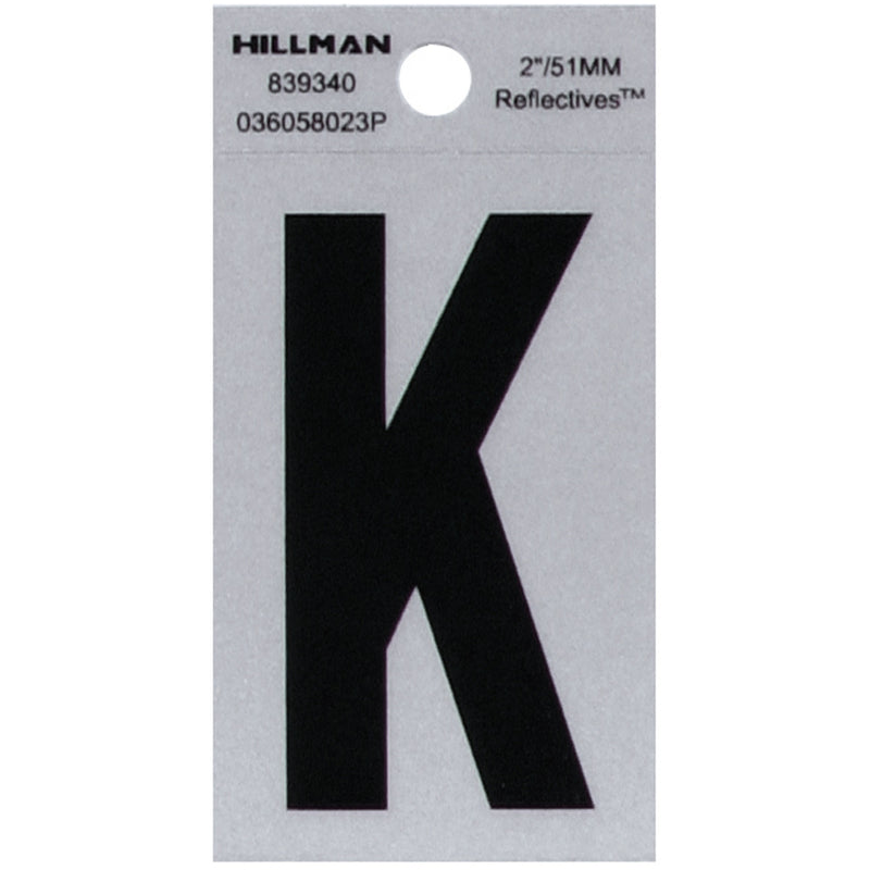 HILLMAN 2 in. Reflective Black Vinyl Self-Adhesive Letter K 1 pc