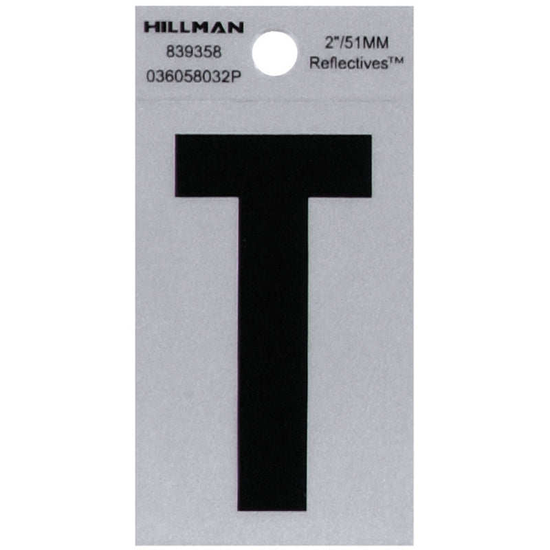 HILLMAN 2 in. Reflective Black Vinyl Self-Adhesive Letter T 1 pc