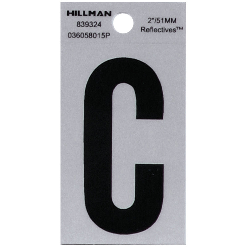 HILLMAN 2 in. Reflective Black Vinyl Self-Adhesive Letter C 1 pc