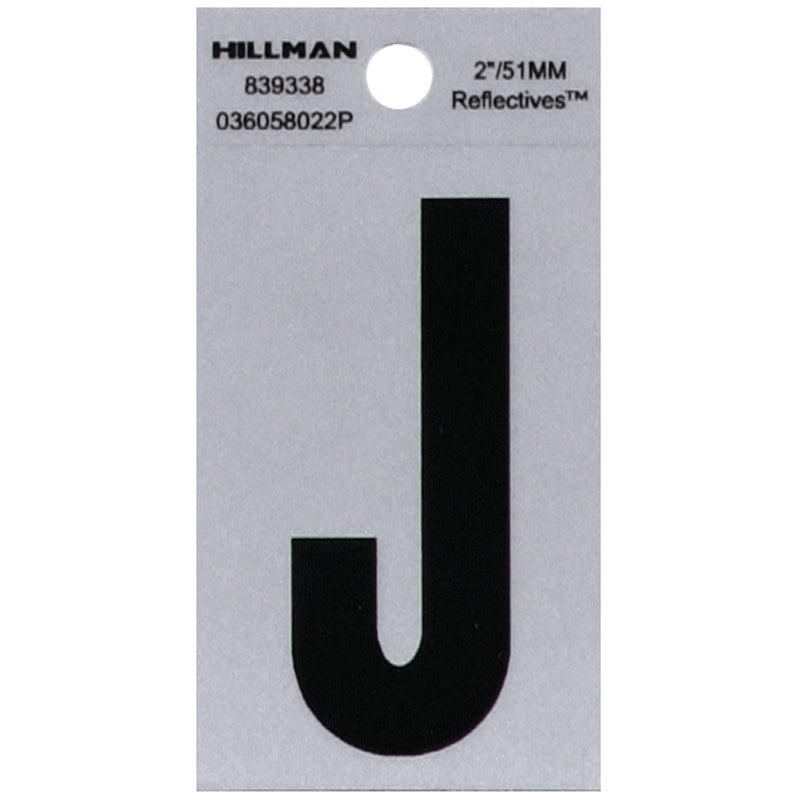 HILLMAN 2 in. Reflective Black Vinyl Self-Adhesive Letter J 1 pc