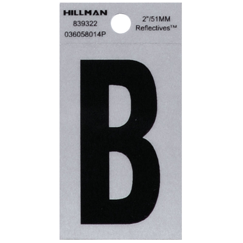 HILLMAN 2 in. Reflective Black Vinyl Self-Adhesive Letter B 1 pc