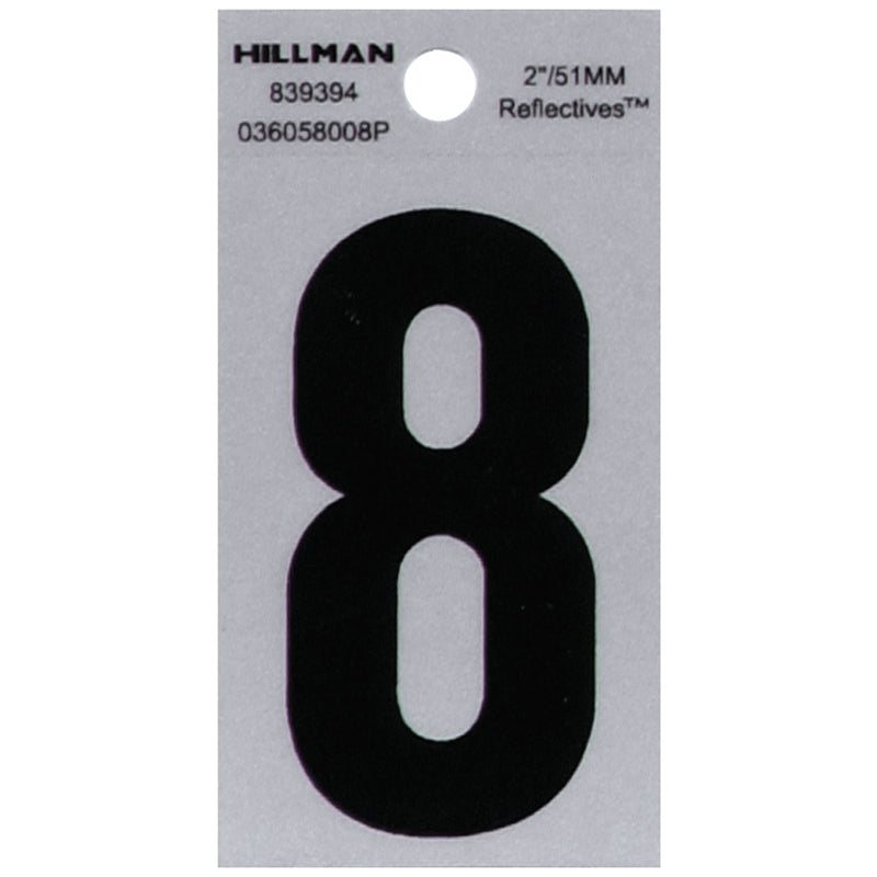 HILLMAN 2 in. Reflective Black Vinyl Self-Adhesive Number 8 1 pc