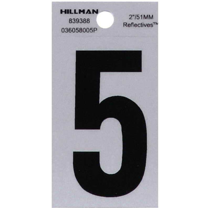 HILLMAN 2 in. Reflective Black Vinyl Self-Adhesive Number 5 1 pc