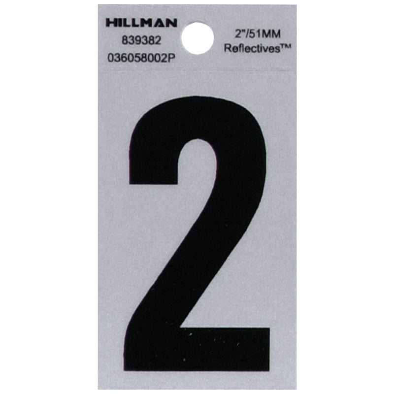 HILLMAN 2 in. Reflective Black Vinyl Self-Adhesive Number 2 1 pc