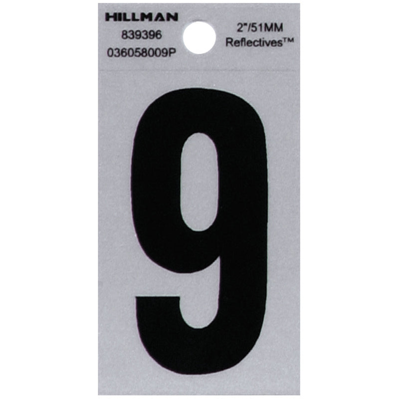 HILLMAN 2 in. Reflective Black Vinyl Self-Adhesive Number 9 1 pc