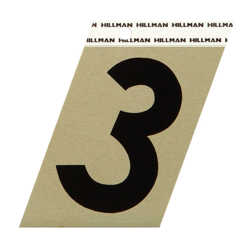 HILLMAN 3 in. Reflective Black Vinyl Self-Adhesive Number 3 1 pc