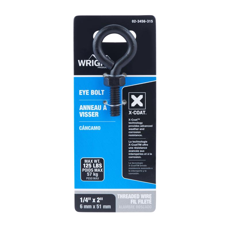 Wright 1/4 in. X 2 in. L Black Steel Eyebolt Nut Included