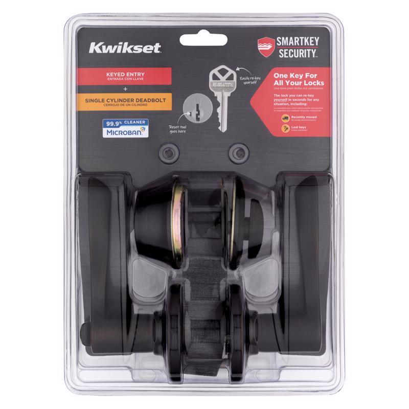 Kwikset SmartKey Security Balboa Venetian Bronze Deadbolt and Entry Door Knob KW1 2-3/4 in.