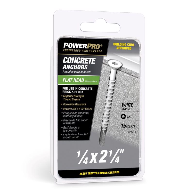 HILLMAN 1/4 in. D X 2-1/4 in. L Carbon Steel Flat Head Concrete Screw Anchor 15 pk