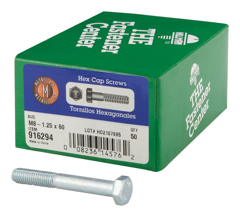HILLMAN M8-1.25 mm D X 60 mm L Heat Treated Steel Hex Head Cap Screw 1 pk