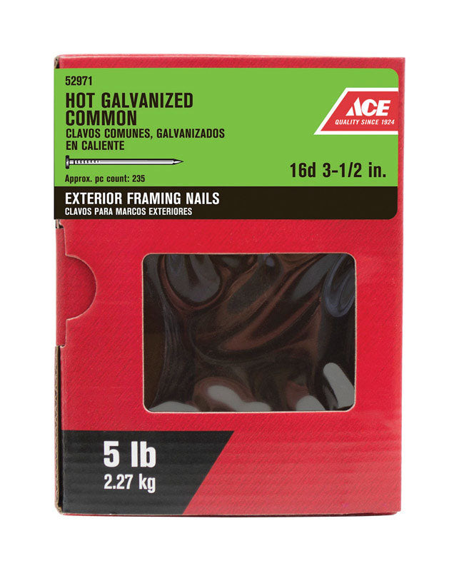 Ace 16D 3-1/2 in. Common Hot-Dipped Galvanized Steel Nail Flat Head 5 lb