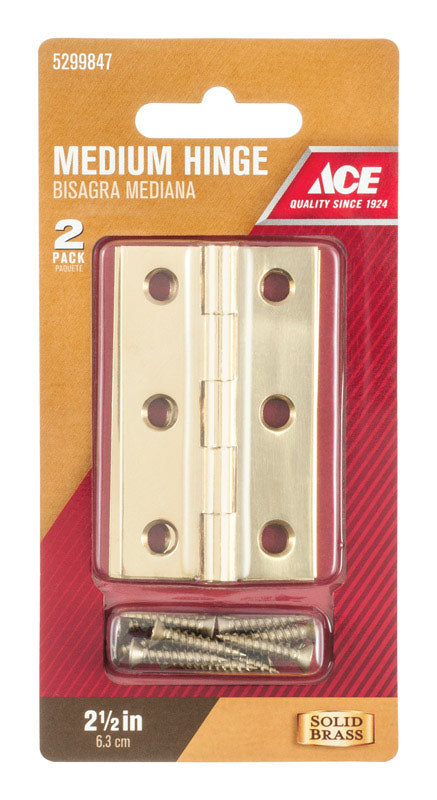 Ace 2-1/2 in. W X 1-9/16 in. L Polished Brass Brass Medium Hinge 2 pk