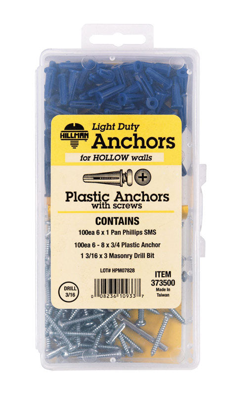 HILLMAN .138 in. D X 3/4 in. L Plastic Pan Head Conical Anchor Kit 201 pk