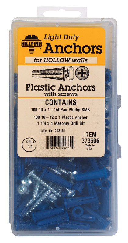 HILLMAN .19 in. D X 1 in. L Plastic Pan Head Conical Anchor Kit 201 pk