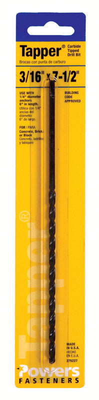 HILLMAN Tapper 3/16 in. X 7-1/2 in. L Carbide Tipped Drill Bit Straight Shank 1 pc