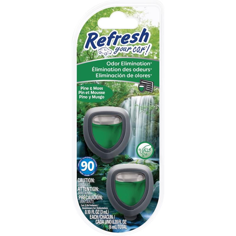 Refresh Your Car! Pine & Moss Scent Mini Car Diffuser 0.1 oz Liquid 2 pk
