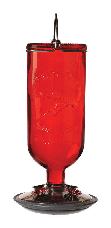 Perky-Pet Hummingbird 16 oz Glass/Metal/Plastic Antique Bottle Nectar Bird Feeder 4 ports
