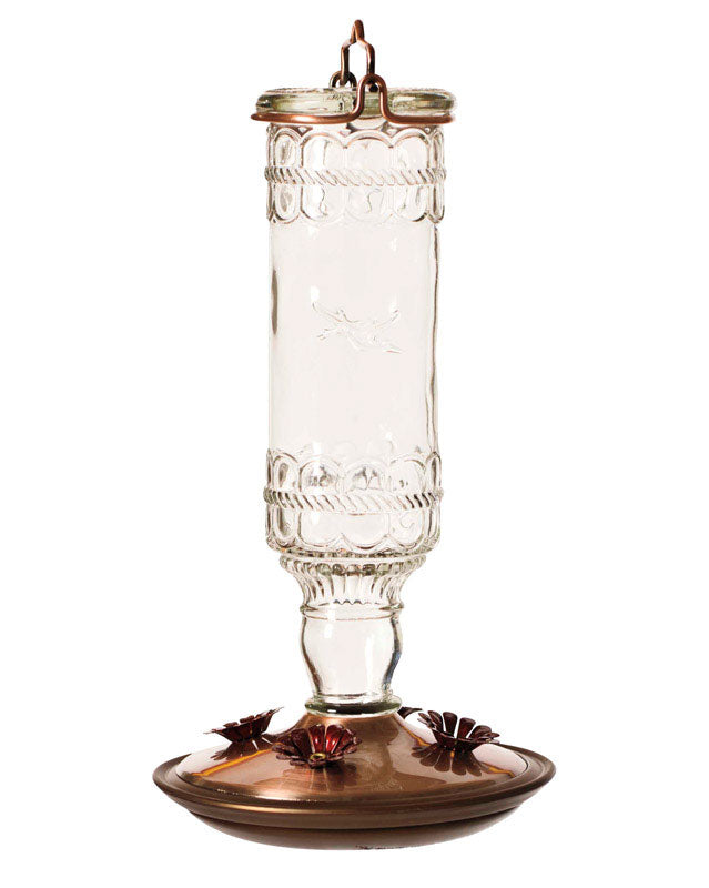 Perky-Pet Hummingbird 10 oz Glass/Metal Antique Bottle Nectar Bird Feeder 4 ports