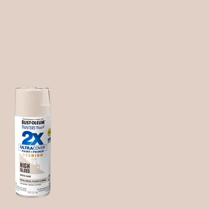 Rust-Oleum Painter's Touch 2X Ultra Cover High-Gloss White Sand Paint+Primer Spray Paint 12 oz