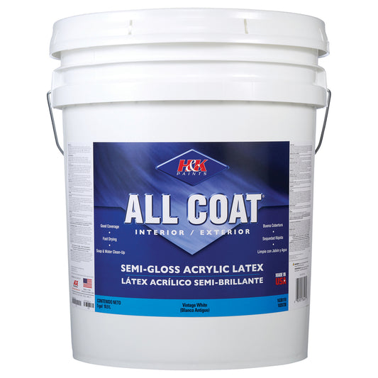 H&K Paints All-Coat Semi-Gloss Vintage White Water-Based Paint Exterior and Interior 5 gal