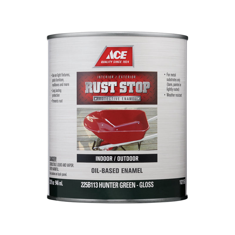 Ace Rust Stop Indoor/Outdoor Gloss Hunter Green Oil-Based Enamel Rust Prevention Paint 1 qt