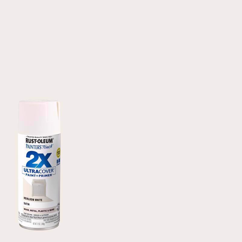 Rust-Oleum Painter's Touch 2X Ultra Cover Satin Heirloom White Paint+Primer Spray Paint 12 oz