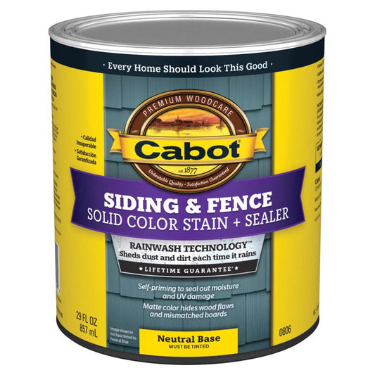 Cabot Siding & Fence Solid Tintable Neutral Base Stain and Sealer 1 qt