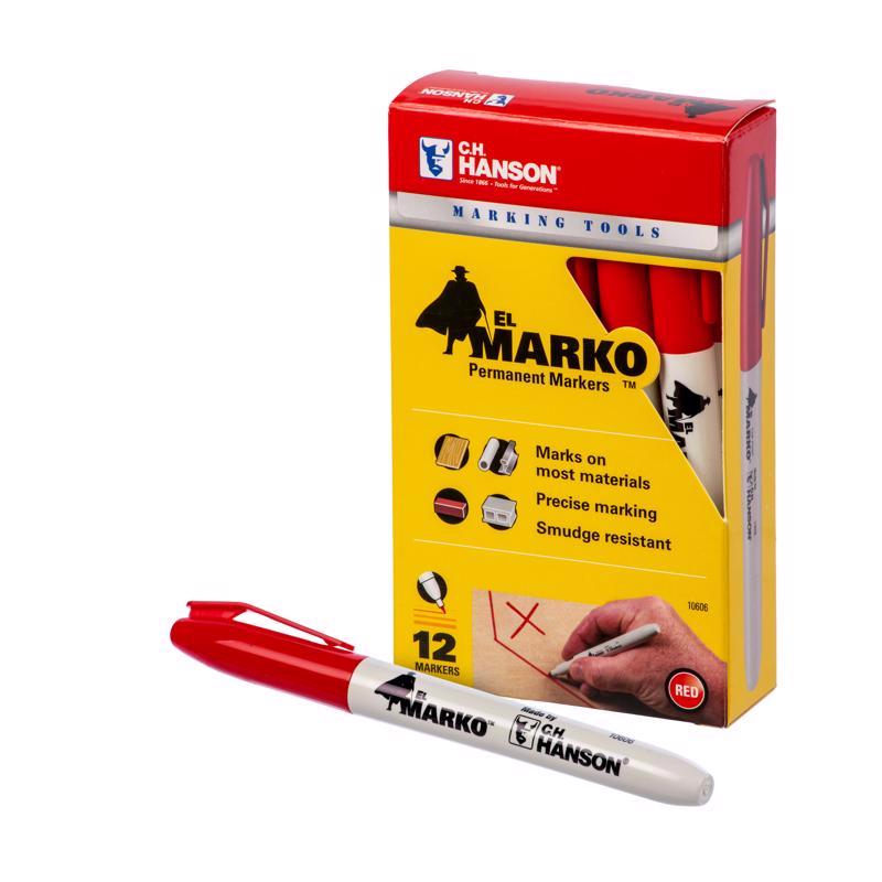 C.H. Hanson El Marko Red Fine Tip Permanent Marker 1 pc